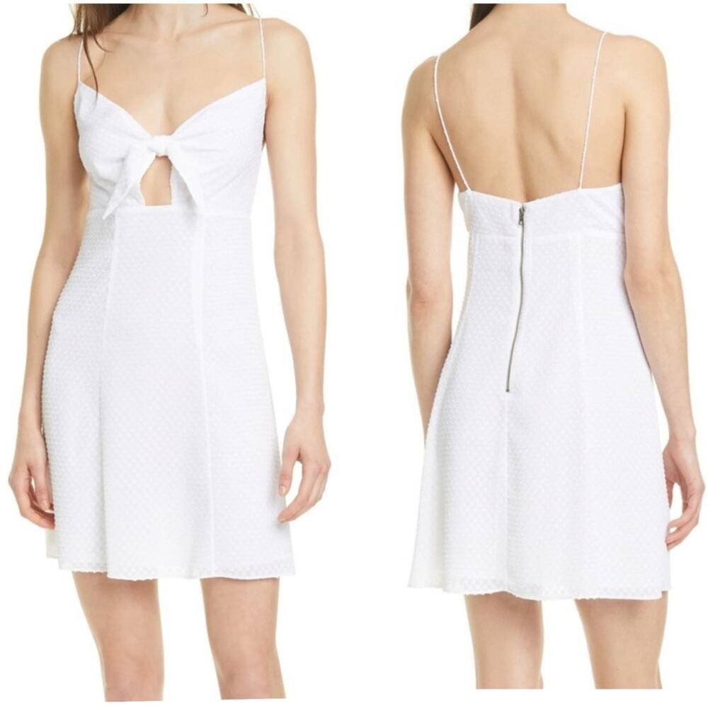 Alice + Olivia White Roe Tie Front Textured Mini Flare Slip Dress Size 12 NEW